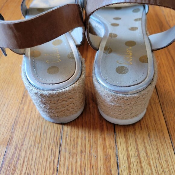 Boden Espadrille Platform Sandals 40 Brown Blue Metallic Silver LENA 8.5‎ - Picture 4 of 9